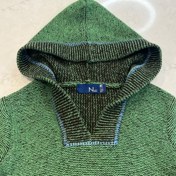 Nua Hoodie Sweater Irish Knit Womens Medium Green Brown Merino Wool Silk Blend - Picture 6 of 10